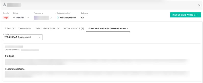 Findings and Recommendations tab